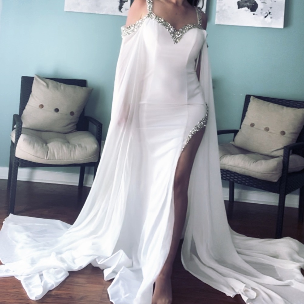 White pageant evening gown or unique wedding dress or reception dress - Picture 3 of 6